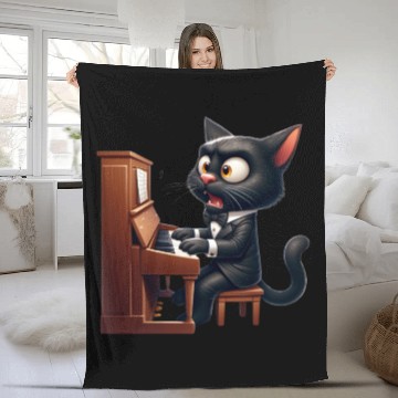 Discover Piano Prodigy Cat Fleece Blankets