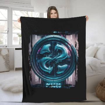 Discover Zodiac sign Pisces in cyberpunk era Future Fleece Blankets