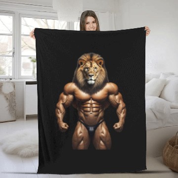 Discover LION KING POWER: MUSCLE CHAMPION Bodybuilder Gym Fleece Blankets