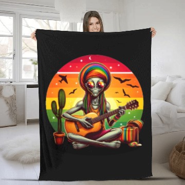 Discover Alien playing Guitar Hippie Fleece Blankets