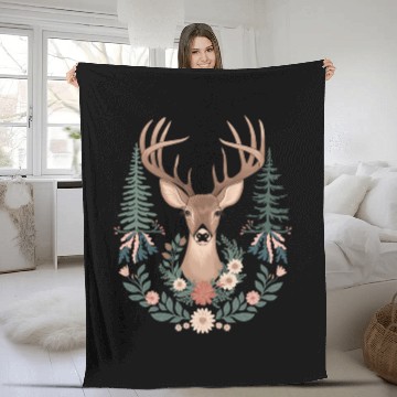 Discover Cottagecore Deer with Floral Wreath and Evergreen Fleece Blankets