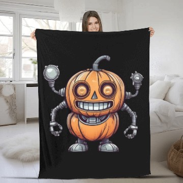 Discover Halloween Pumpkin Robot Fleece Blankets