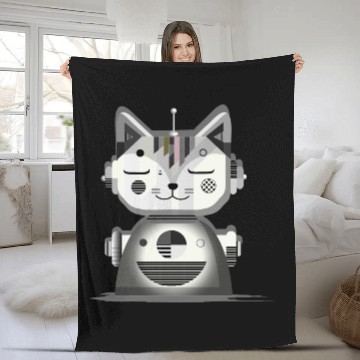 Discover Geometric Robot Cat - Creative Illustration Fleece Blankets