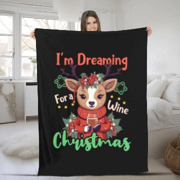 Discover Christmas Reindeer Dreaming For Wine Fleece Blankets