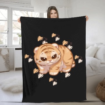 Discover Adorable Tiger Cub with Tropical Leaves Fleece Blankets