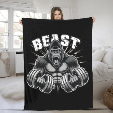 Discover beast Gorille Musclé Body Builder Motivation Gym Fleece Blankets
