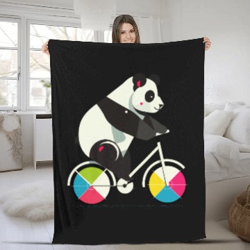 Discover Panda on a bicycle-funny and creative illustration Fleece Blankets