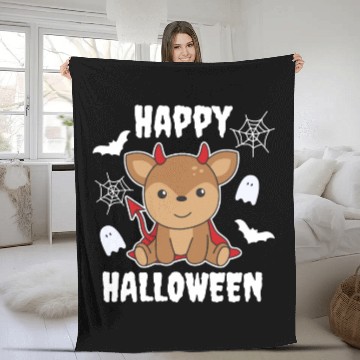 Discover Deer Happy Halloween Cute Devil Witch Costume Fleece Blankets