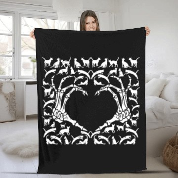 Discover Skeletal Cat-titude: A Spooky Love Fleece Blankets
