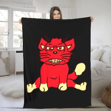 Discover Demon Monster Cat Halloween Fun Horror Devil Horns Fleece Blankets
