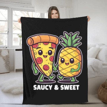 Discover Funny Cute Kawaii Pizza Pineapple Friends Saucy Fleece Blankets