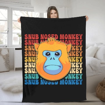 Discover Retro Golden Snub Nosed Monkey Cute Monkey Face Fleece Blankets