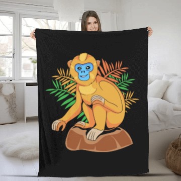Discover Funny Golden Snub Nosed Monkey Sitting Fleece Blankets