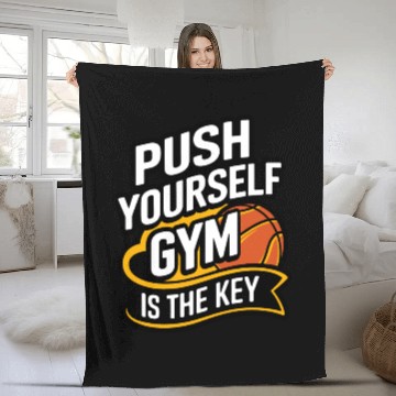 Discover Motivational Gym Quote "Push Yourself Gym the Key" Fleece Blankets