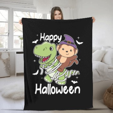 Discover Monkey Happy Halloween T-rex Mummy Costume Fleece Blankets