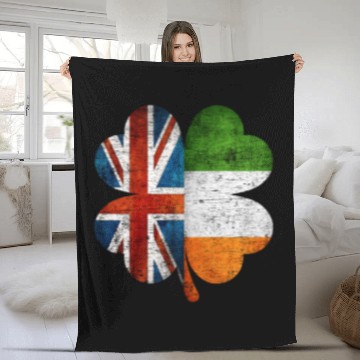 Discover British Irish Shamrock United Kingdom Ireland Flag Fleece Blankets