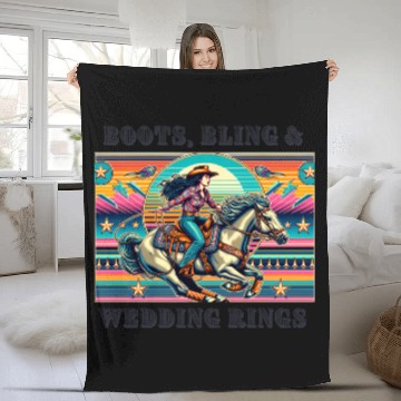 Discover Retro 80's Cowgirl Rodeo | Boots, Bling, & Rings Fleece Blankets