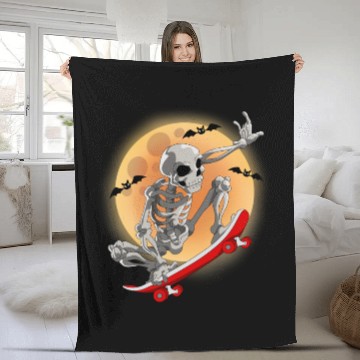 Discover Skateboarding Skeleton Halloween Skater Skateboard Fleece Blankets