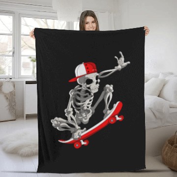 Discover Skateboarding Skeleton Halloween Skater Skateboard Fleece Blankets