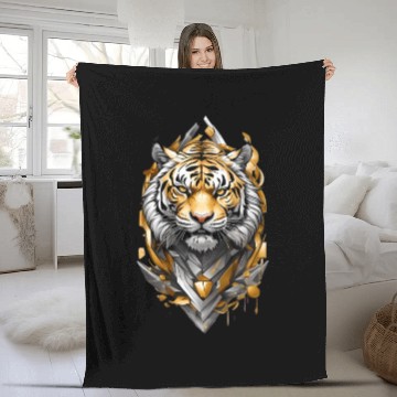 Discover Majestic Tiger Emblem: Gold and Silver Art Fleece Blankets