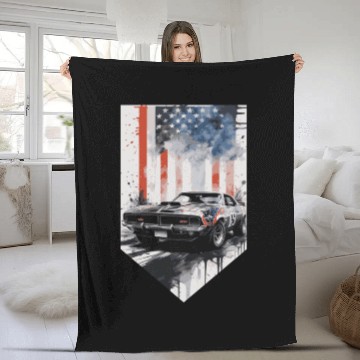 Discover Rev up your patriotism - Muscle car and usa flag Fleece Blankets