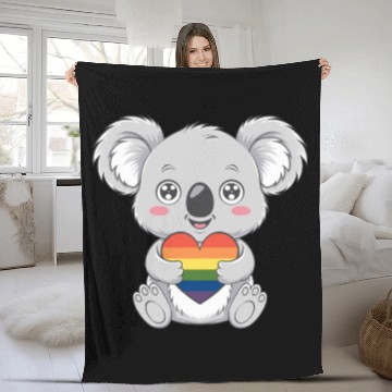 Discover Cute Koala Holding Rainbow Heart LGTBQ Pride Fleece Blankets