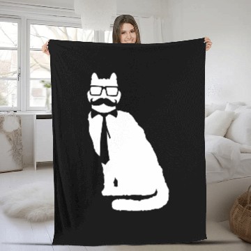 Discover Nerd Cat Horn-rimmed Glasses Geek Smart Kitten Fun Fleece Blankets