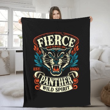 Discover Fierce Panther Old School Tattoo Wild Fleece Blankets