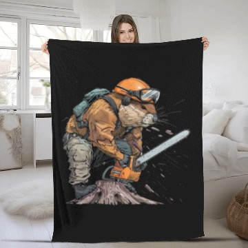Discover Beaver Lumberjack Chainsaw Fleece Blankets
