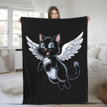 Discover Black Cat with Angel Wings Fleece Blankets