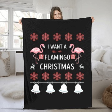 Discover I Want A Flamingo For Christmas Fleece Blankets