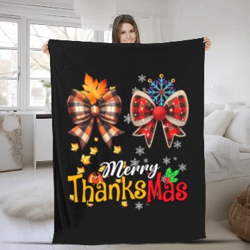 Discover Merry Thanksmas plaid Coquette Bow Christmas Plaid Fleece Blankets