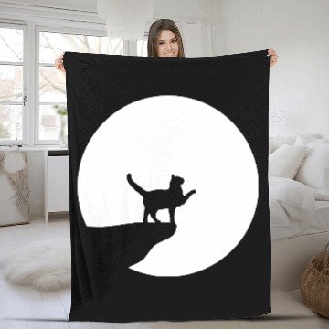 Discover Cat Moon Cliff At Night Werewolf Round Howling Fun Fleece Blankets