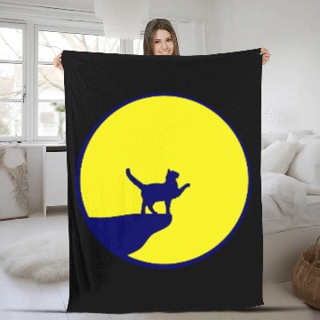 Discover Cat Moon Cliff At Night Werewolf Round Howling Fun Fleece Blankets