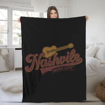 Discover Nashville Music City Logo with Guitar Illustration Fleece Blankets