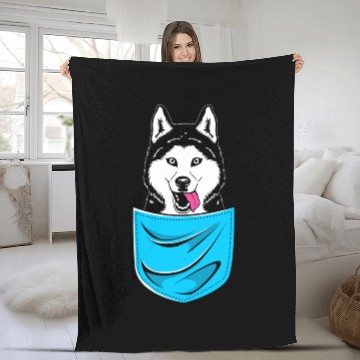 Discover Cute Siberian Husky Dog Lover Husky In A Pocket Fleece Blankets