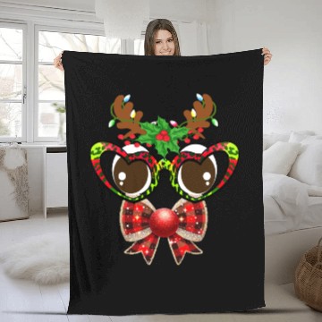 Discover Coquette Bow Reindeer Face Christmas Sunglasses Fleece Blankets