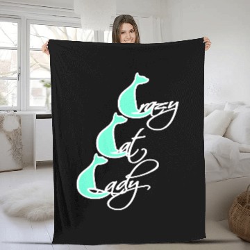Discover Crazy Cat Lady Text Love Saying Quote Weird Woman Fleece Blankets