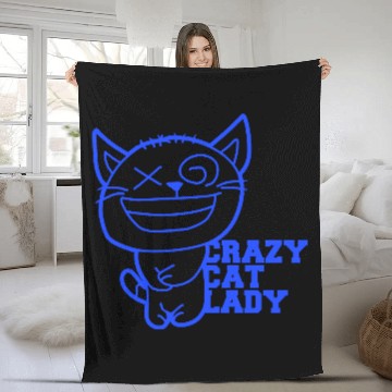 Discover Crazy Cat Lady Text Love Saying Quote Weird Woman Fleece Blankets