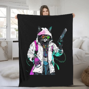 Discover Rastafari Cyberpunk Bad Cat Fleece Blankets