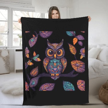 Discover Halloween Owl Alebrije and Leaves Fleece Blankets