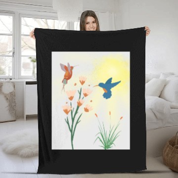 Discover Minimalist Hummingbird and flowers Canvas Print Fleece Blankets