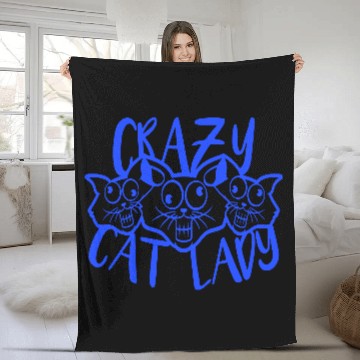 Discover Crazy Cat Lady Text Love Saying Quote Weird Woman Fleece Blankets