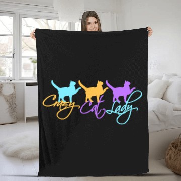 Discover Crazy Cat Lady Text Love Saying Quote Weird Woman Fleece Blankets