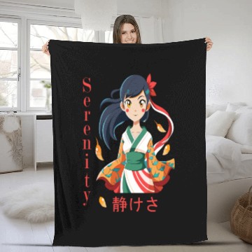 Discover Autumn Serenity - 静けさ Kimono Girl Art Fleece Blankets