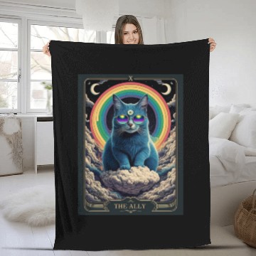 Discover tarot card the alley blue cat rainbow sunglasses Fleece Blankets