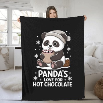 Discover Panda's Love For Hot Chocolate Winter Vibes Fleece Blankets