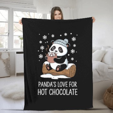 Discover Panda's Love for Hot Chocolate Fun Winter Cozy Fleece Blankets