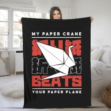 Discover My Paper Crane Beats Your Paper Plane Owl Folding Fleece Blankets