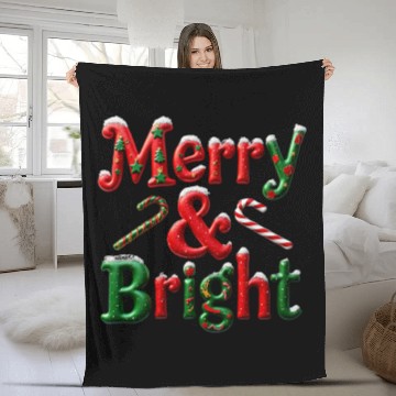Discover Merry and Bright Christmas Typography Fleece Blankets